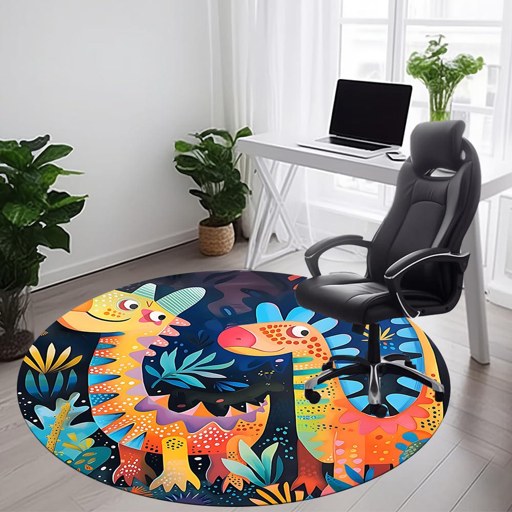 1pc Dino Friends Office Round Area Rug,  Mat Suitable ForOffice, Under Office Chairs Bedroom Living Room Home Decor, Room Deco