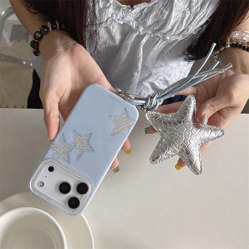Fresh Baby Blue Glitter Star Phone Case for iPhone 17/16 Pro Max/15/14