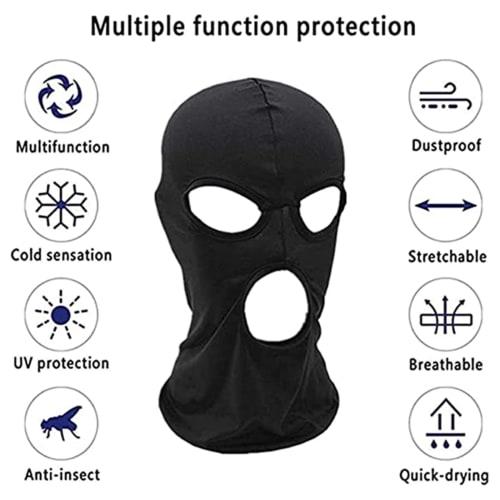 Kingsie Stretch 3-Hole Full Face Mask, Lightweight, Windproof and Sun Protection, Balaclava Helmet Inner, for Cycling, Motorcycles, and Airsoft (3-Hol