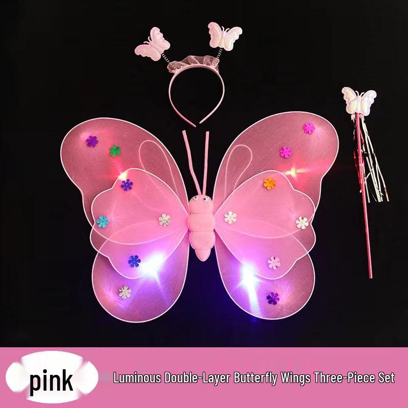 Illuminated Butterfly Wings Set: Light-Up Three-Piece for Children's Performances and Night Markets