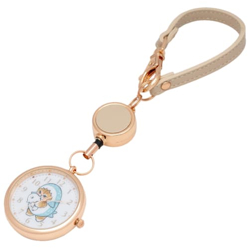 Fieldwork Women's Analog Pocket Watch Keychain Watch by Mofusand with Reel, Reel KC Watch J, Shark Cat Design, Gray, MSD007-3