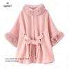 Women's Fox Fur Collar Wool Cape - Lace-up, Plus Size, Autumn/Winter Shawl.