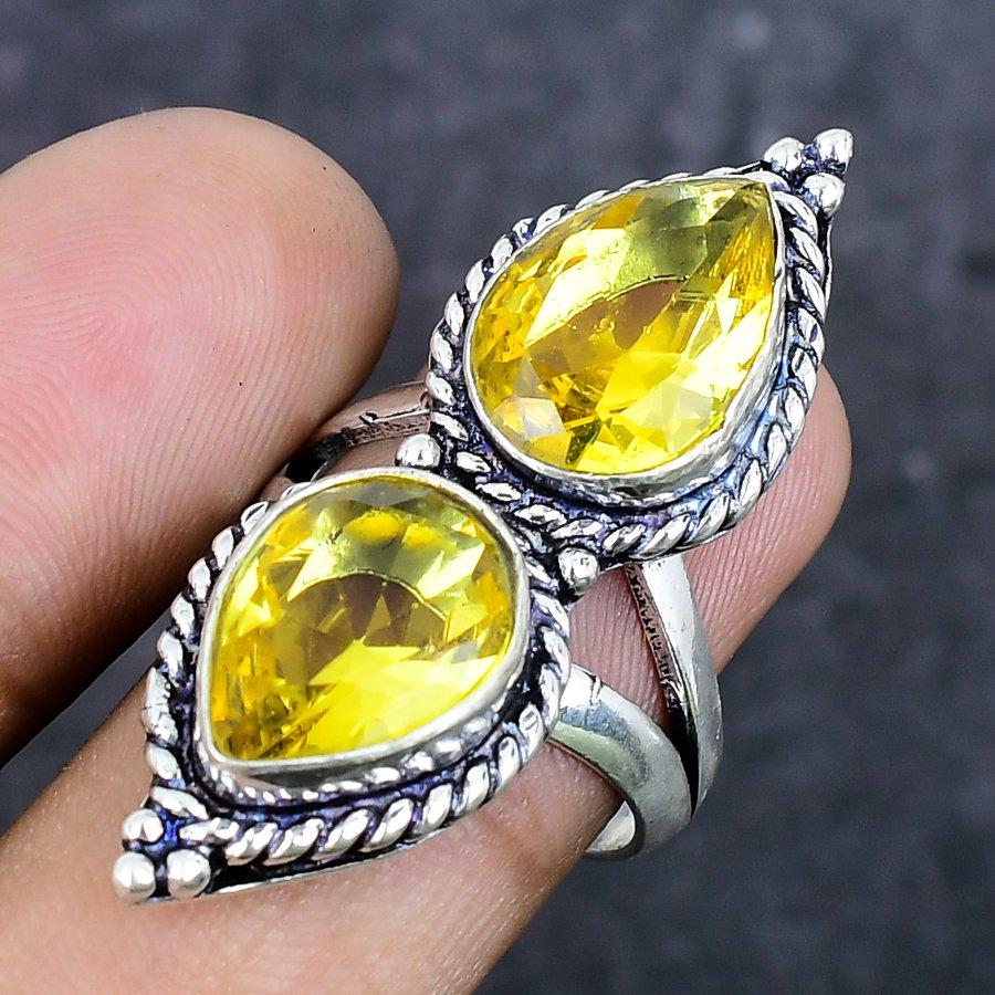 Natural Citrine Gemstone Handmade 925 Sterling Silver Jewelry Ring Size 8 ETC-13954