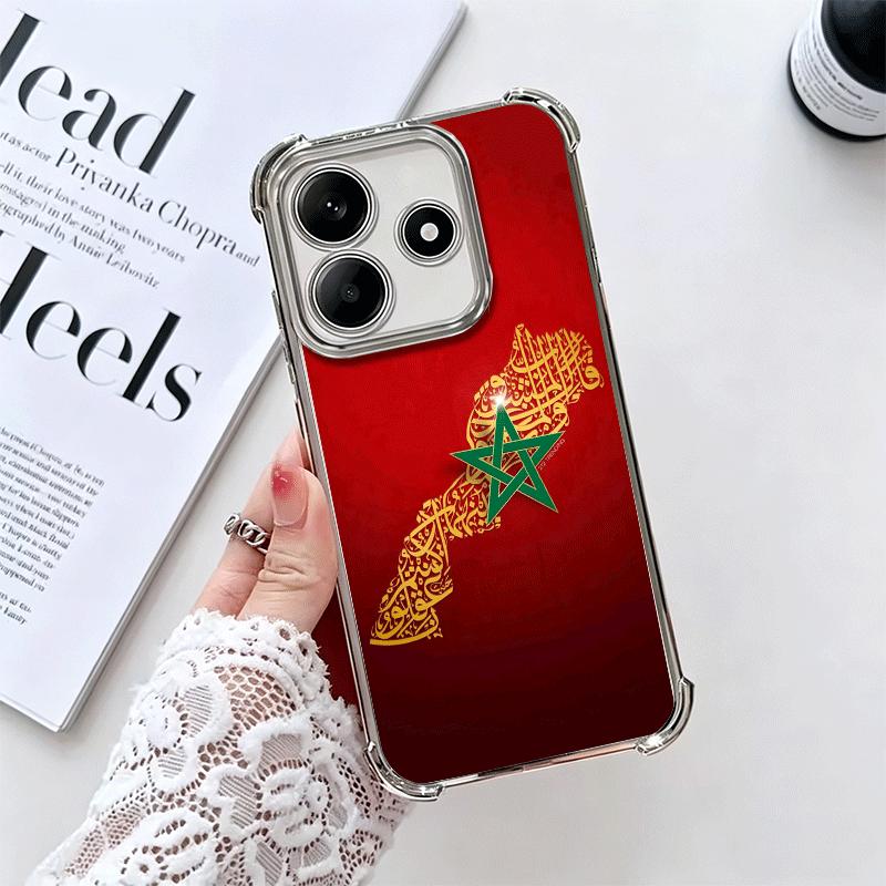Morocco Flag Plating Phone Case For Xiaomi Redmi Note 14 15 Pro Plus 13 12 11 11S 11T 10 9S 9 5G Anti-Fall Airabag Cover