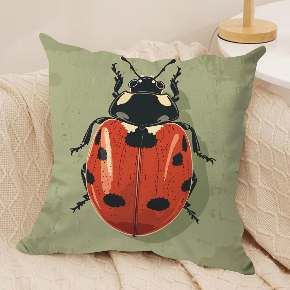 Cute Cartoon Ladybug Cushion Cover Short plush Doublesided Print Square Throw Pillow Covers Sofa Home Cushion Decor