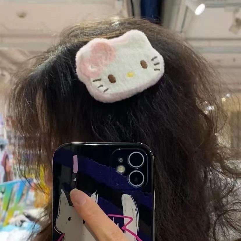 Sanrio Series Cute KT Cat Girly Plush Hair Clip Accessory