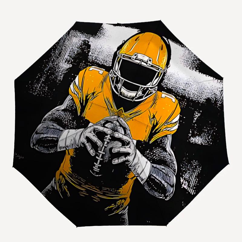 

1pc Rugby Yellow Automatic Folding Umbrella - Compact 8-Rib Design, Durable Plastic & Iron, Lightweight for Outdoor Daily Use076