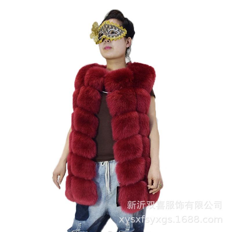 Haining fur autumn and winter new fur vest imitation fox fur women's medium and long casual fur coat