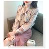 Gentle French Bow Top Women's Long Sleeved Floral Chiffon Shirt New Chic and Stylish Small Shirt