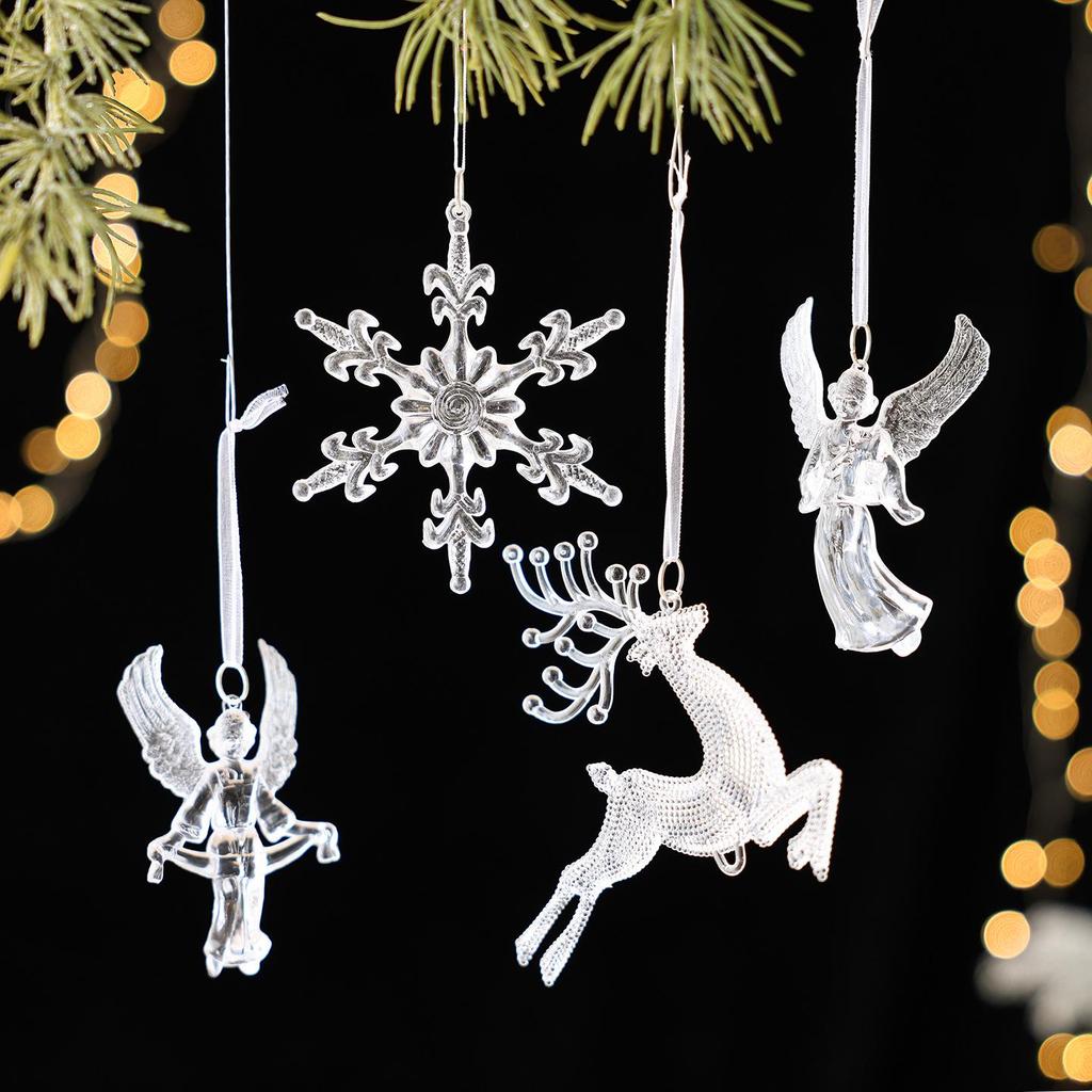 New Acrylic Christmas Tree Ornaments: Reindeer, Angel, and Snowflake Pendants.