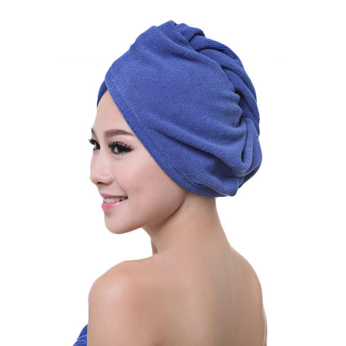 2 pcs Gorro de Ducha para Pelo Largo,Cabello Seco Turbante con Boton,Toalla Microfibra para Mujer Toallas de Ba/ño Azul