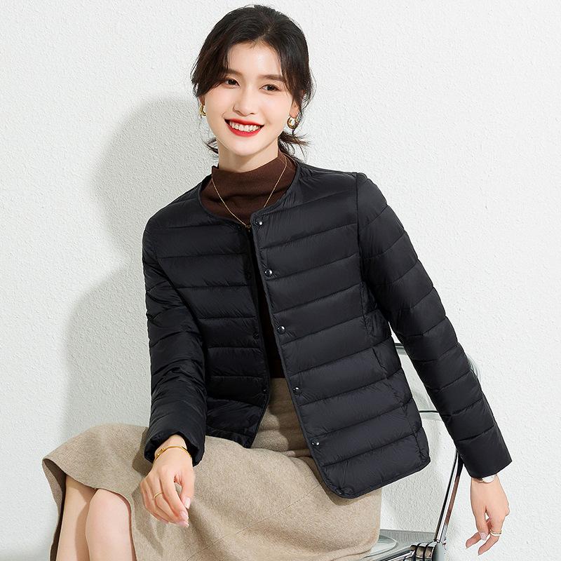 Round Neck Liner Padded Jacket Women's Winter Slim-fit Bottoming V-neck Solid Color Slimming and Warm Short Lightweight Padded Jacket