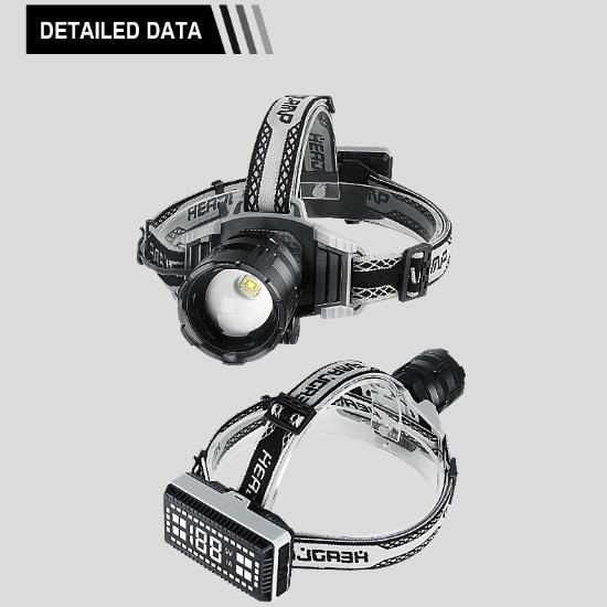 Strålkastare Ultra Power 90W LED-huvudlampa Uppladdningsbar lykta Justerbart ljus Vattentät huvudlykta Varningsljus