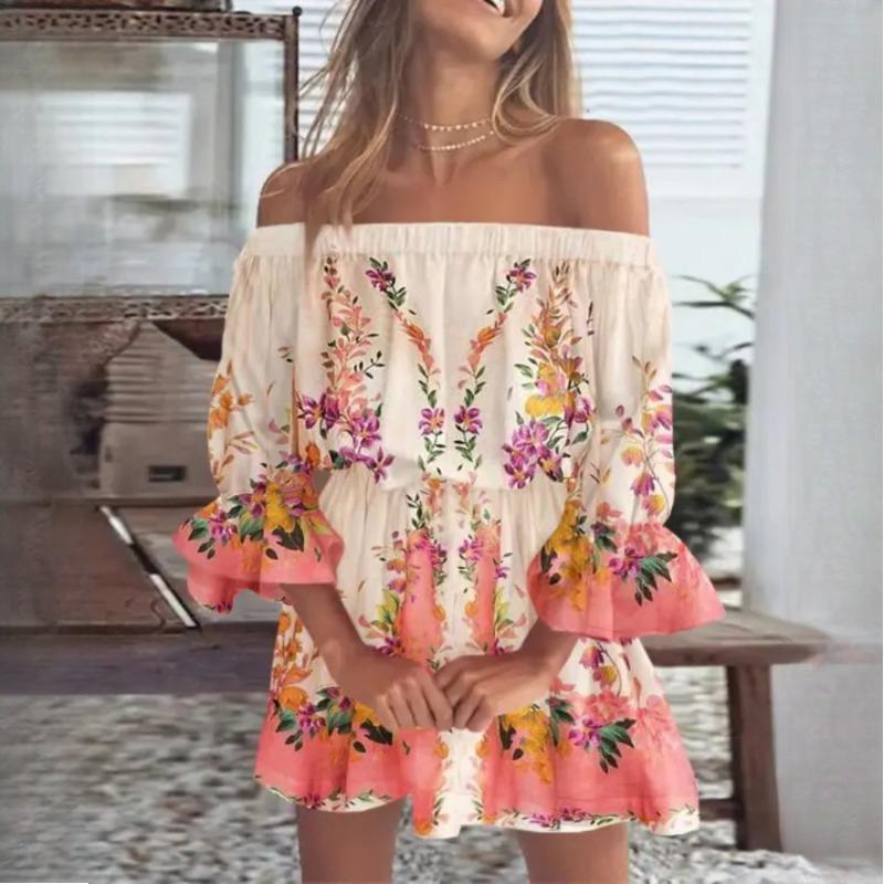QICED Women's Sexy Fashion One Shoulder Printed Dresses