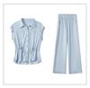 Elegant Summer 2026 Two-Piece Set: Short Sleeve Loose Top & Wide Leg Pants for Women - Chic & Dignified Style for Middle-Aged and Elderly