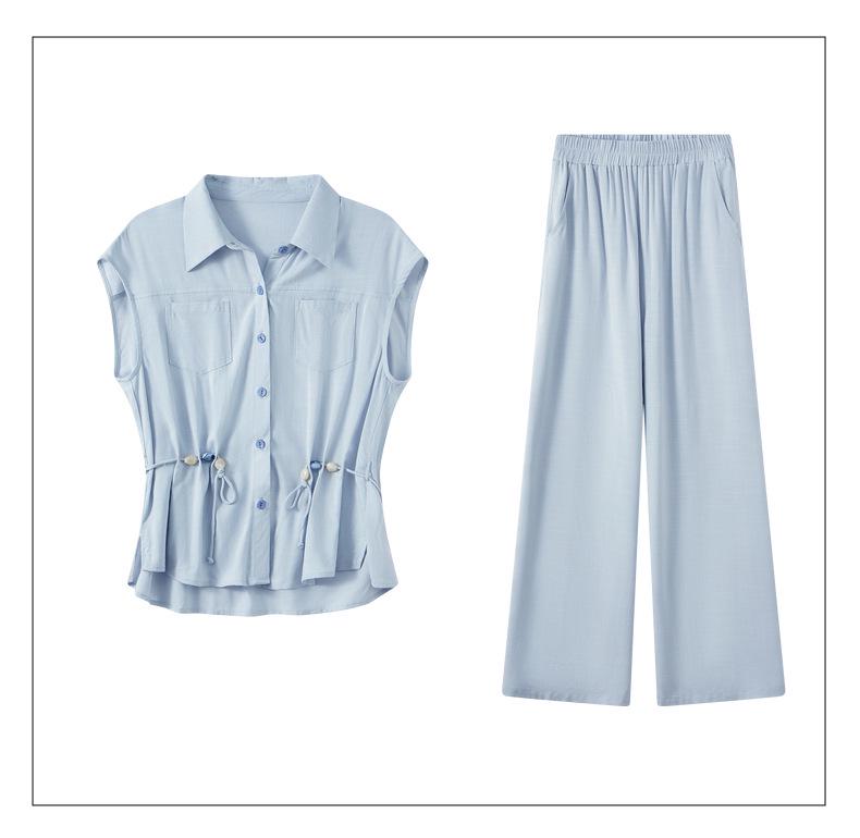 Elegant Summer 2026 Two-Piece Set: Short Sleeve Loose Top & Wide Leg Pants for Women - Chic & Dignified Style for Middle-Aged and Elderly
