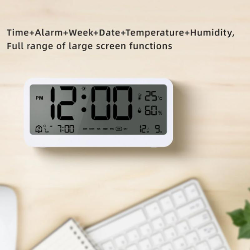 Multi-function Digital Clock LED Brightness Adjustable Temperature & Humidity Display Dual Mode Alarm Clock Bedside Desk Clock