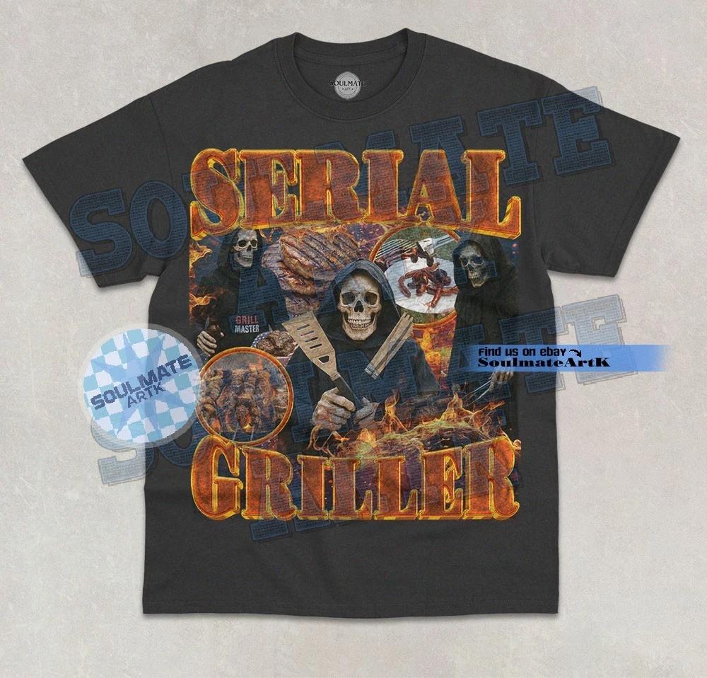 Serial Griller T- Shirt Funny BBQ Bootleg Skeleton Dad Gift Unisex Graphic Shirt M