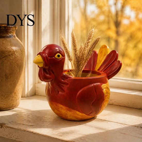 Holiday Party Table Accents Hand-painted Resin Turkey Ornament for Thanksgiving, Autumn Harvest Desktop Storage Flower Pots Indoor Plants Organizer,