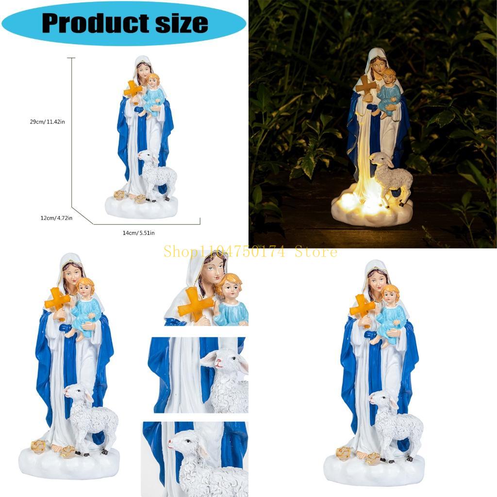 Spiritual Resins Solar Holy Mother Figurine with LED Light Home Garden Ornament top sale