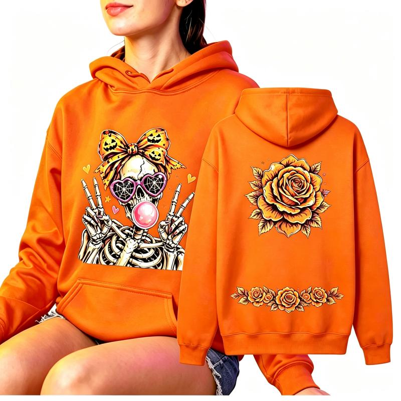 Fashion Women's Hoodie Fun Skull Girl Flower Printing Loose Fashion Pullover Autumn Clothing Vintage Men Women Tops Sweatshirts