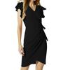 Women's Dress Temperament V-neck Waisted Drawstring Pleated Flared Sleeve Hip Package Slim Dresses