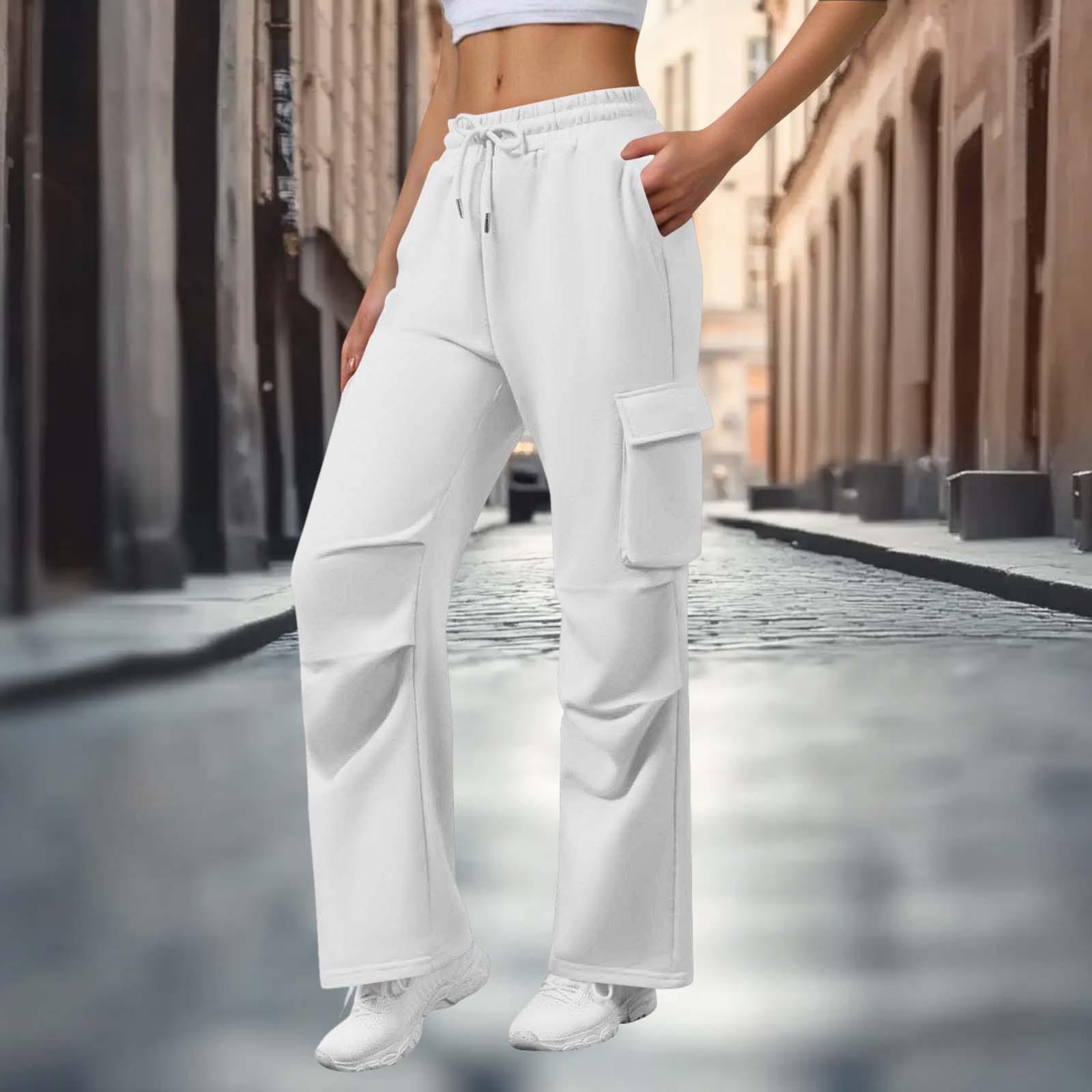 

Women s Fashion Side-Pocket Versatile Solid-Color Straight-Leg Wide-Leg Sweatpants XL