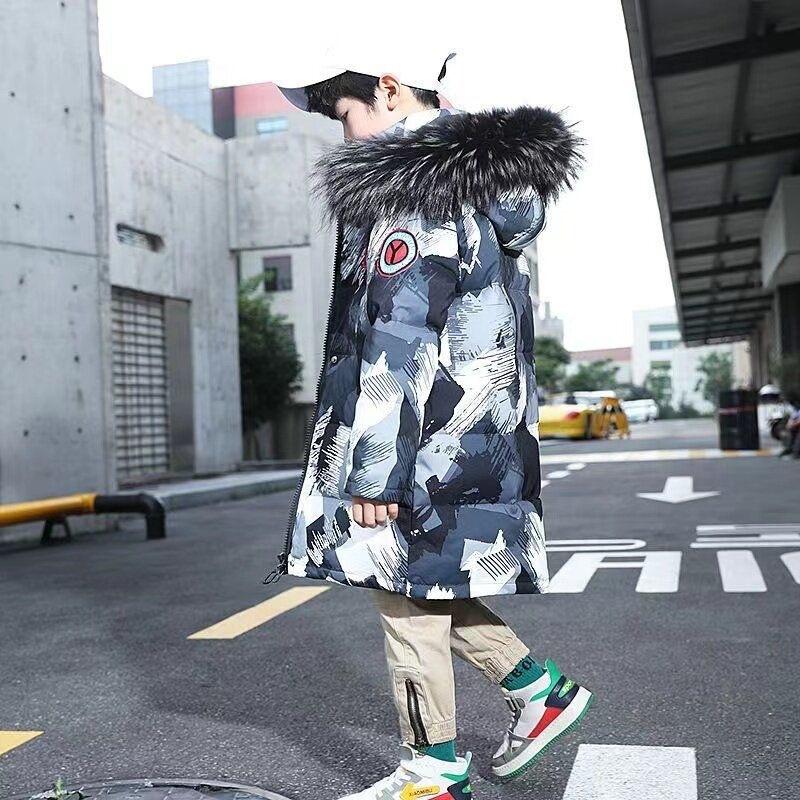 Winter Kids Coat Outdoor Casual Thickened Medium Length Boys Camouflage Cotton Padded Coat Fashion Warm Outerwear Child Clothing