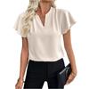 Fashionable Women's Ruffle Sleeves, Fashionable And Elegant V-neck Pleated Color Short Sleeved Shirt