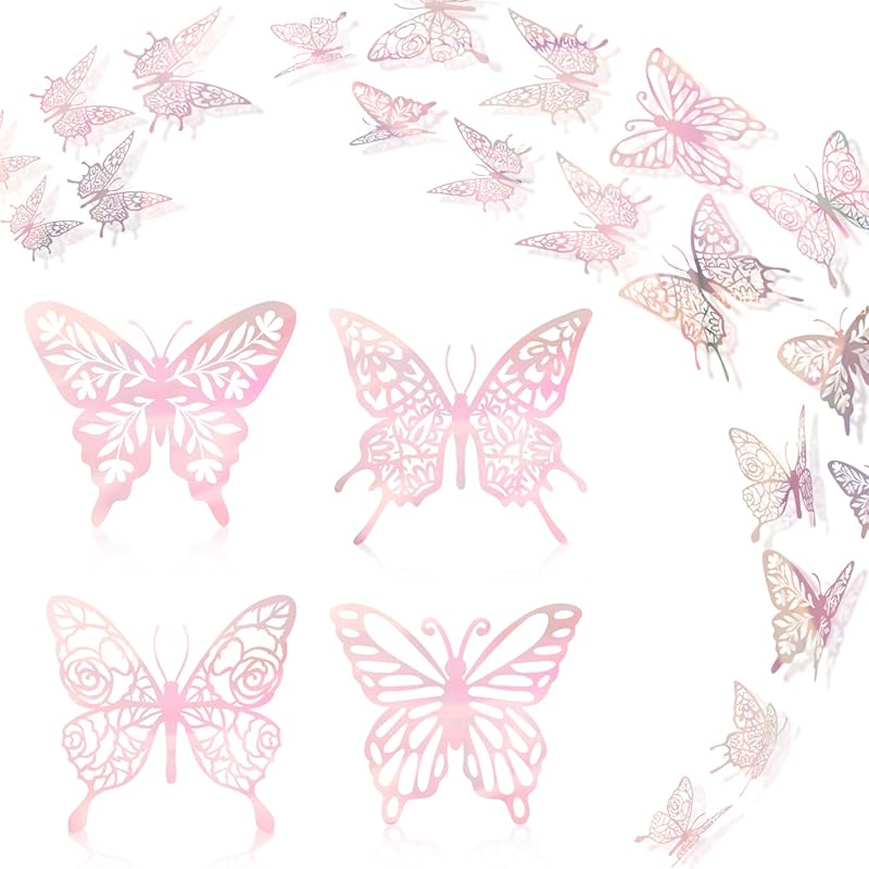 Purple Butterfly Stickers Decor 48pcs 4 Styles 3 Sizes Butterfly Decorations Butterfly Party Cake Decorations 3D Butterfly Stickers Decals for Girls
