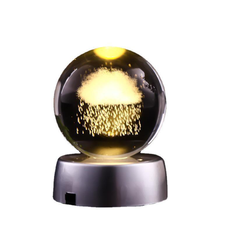 "40 Crystal Ball Ornaments: Rainy Day Clouds, Sun, Galaxy Design - Laser Engraved Cube for Home Decor and Gifts"