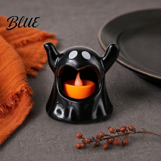 Ghost Shaped Candle Holder Halloween with LED Candle Cute Tea Light Safe Indoor Holder Spooky Tabletop Decoration for Home Decor Holiday