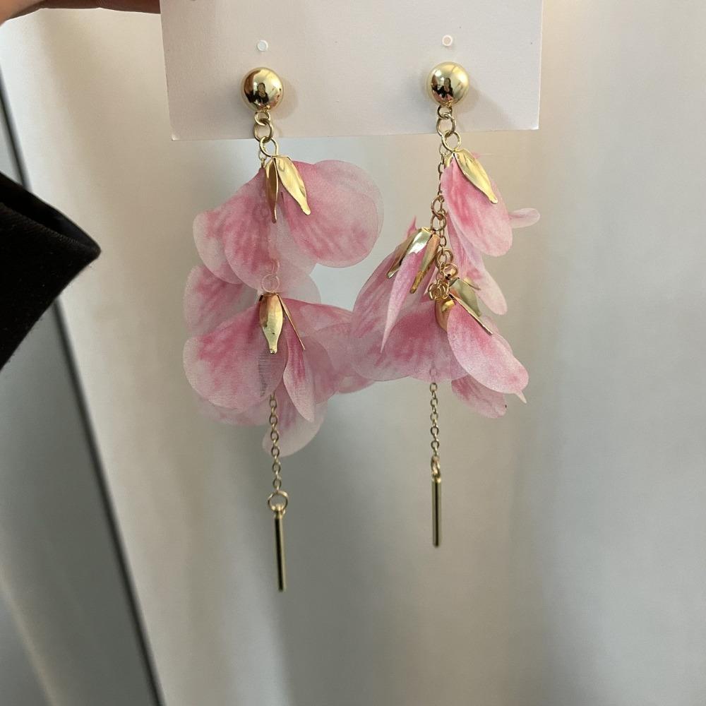 Temperament Women Earrings Light Luxury Stud Earrings Big Flower Long Tassel Earrings  Daily Wear