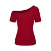 Design Sense Off-Shoulder Spice Girl Short Sleeve T-Shirt Women's Summer New Slim and Skinny Solid Color Versatile Pullover