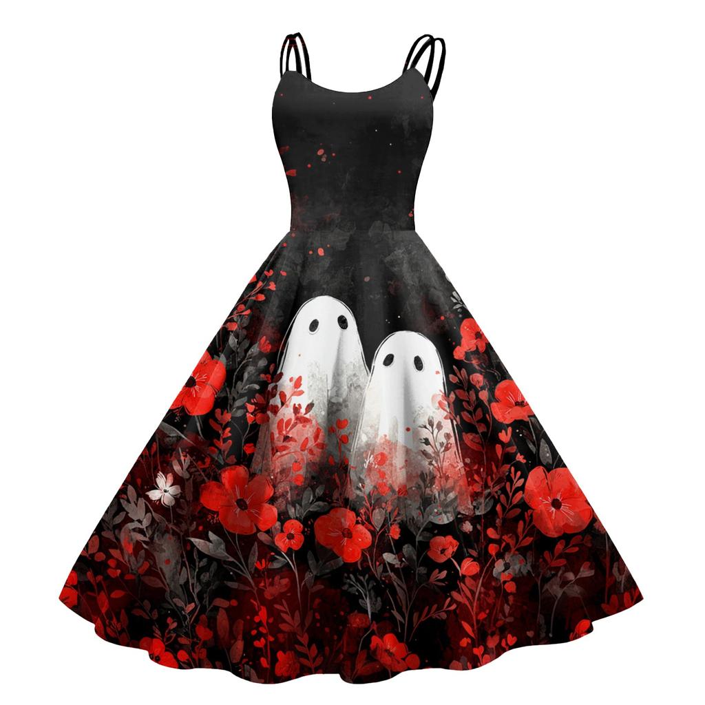 Dámské sexy šaty s potiskem Halloweenu, odhalující ramena, punkový vintage styl