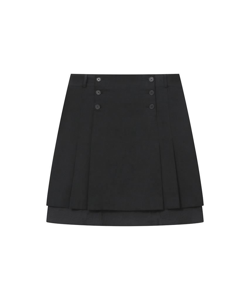 Miseki Seoul Layered Pleats Midi Skirt Black