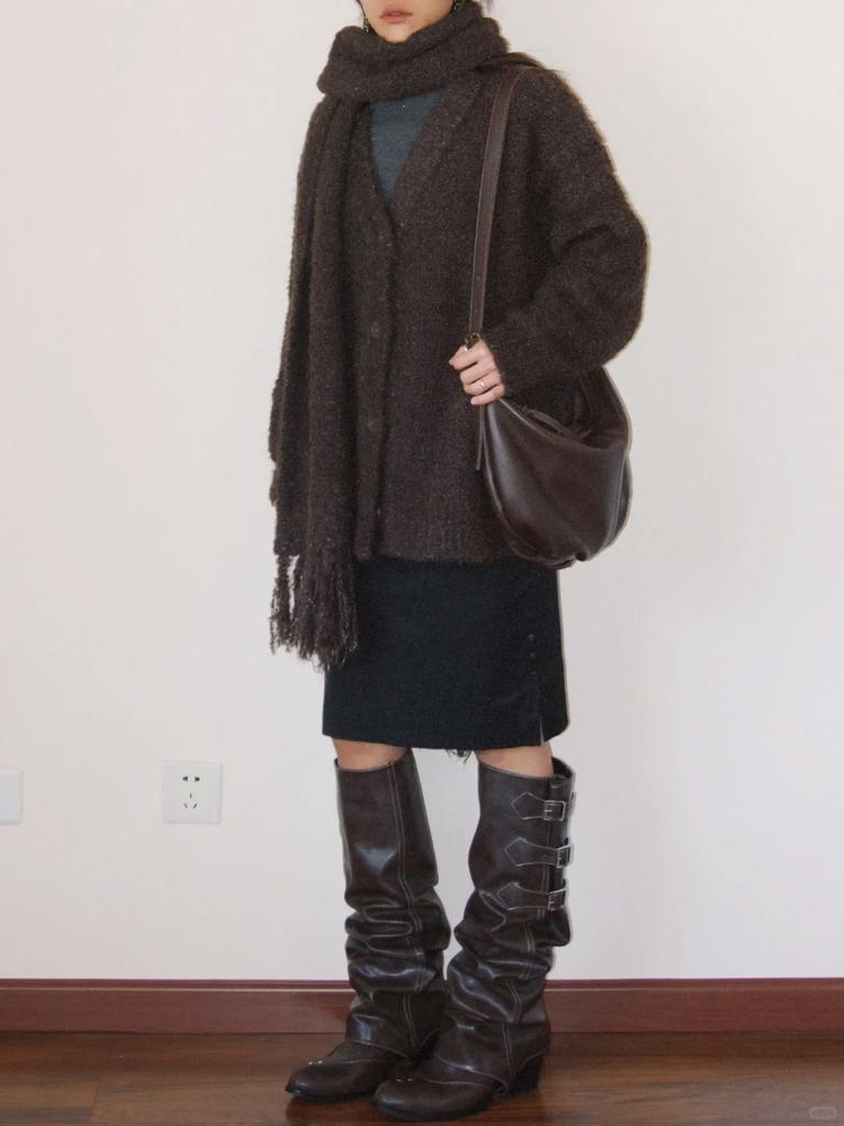 Maillard pleated stacked Wellington female western boot with thick heel but knee-length belt buckle pant tube biker boots