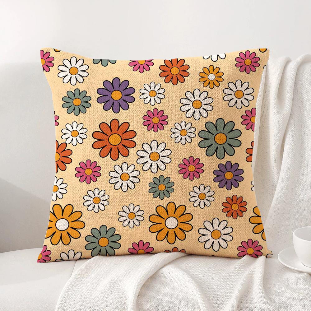 FFloral Pattern Cushion Cover Natural Linen Organic Fabric DoubleSided Printing Sofa Home Decor Breathable Bed Pillow