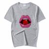 Summer Tops Red Mouth Lip Kiss Printed Women Fashion Tshirt Funny Leopard Graphic Tee