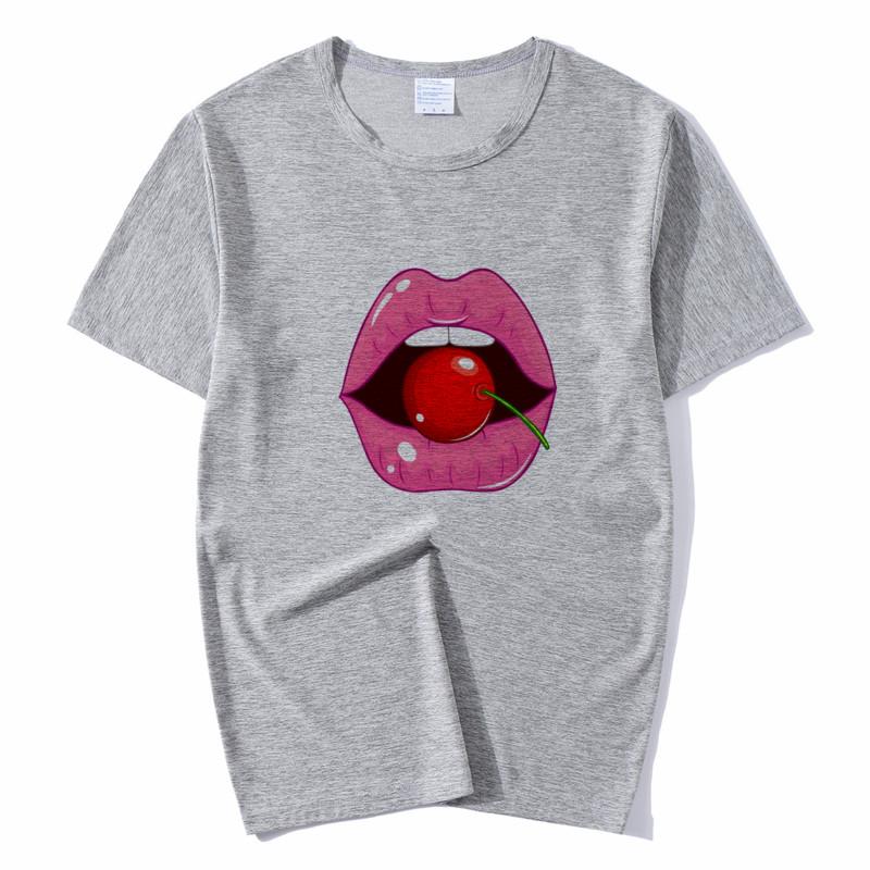 Summer Tops Red Mouth Lip Kiss Printed Women Fashion Tshirt Funny Leopard Graphic Tee