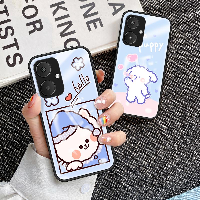 For Xiaomi Redmi 13C 5G/13R 5G/Poco M6 5G Tempered Glass Case Cartoon Pattern Phone Cover