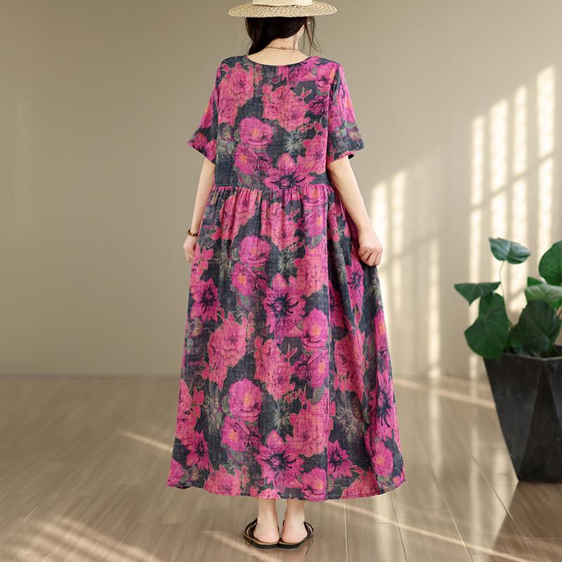 DIMANAF New 2026 Sundress Women Plus Size Summer Casual Print Long Dress Oversize Cotton Loose Maxi Floral Beach Holiday