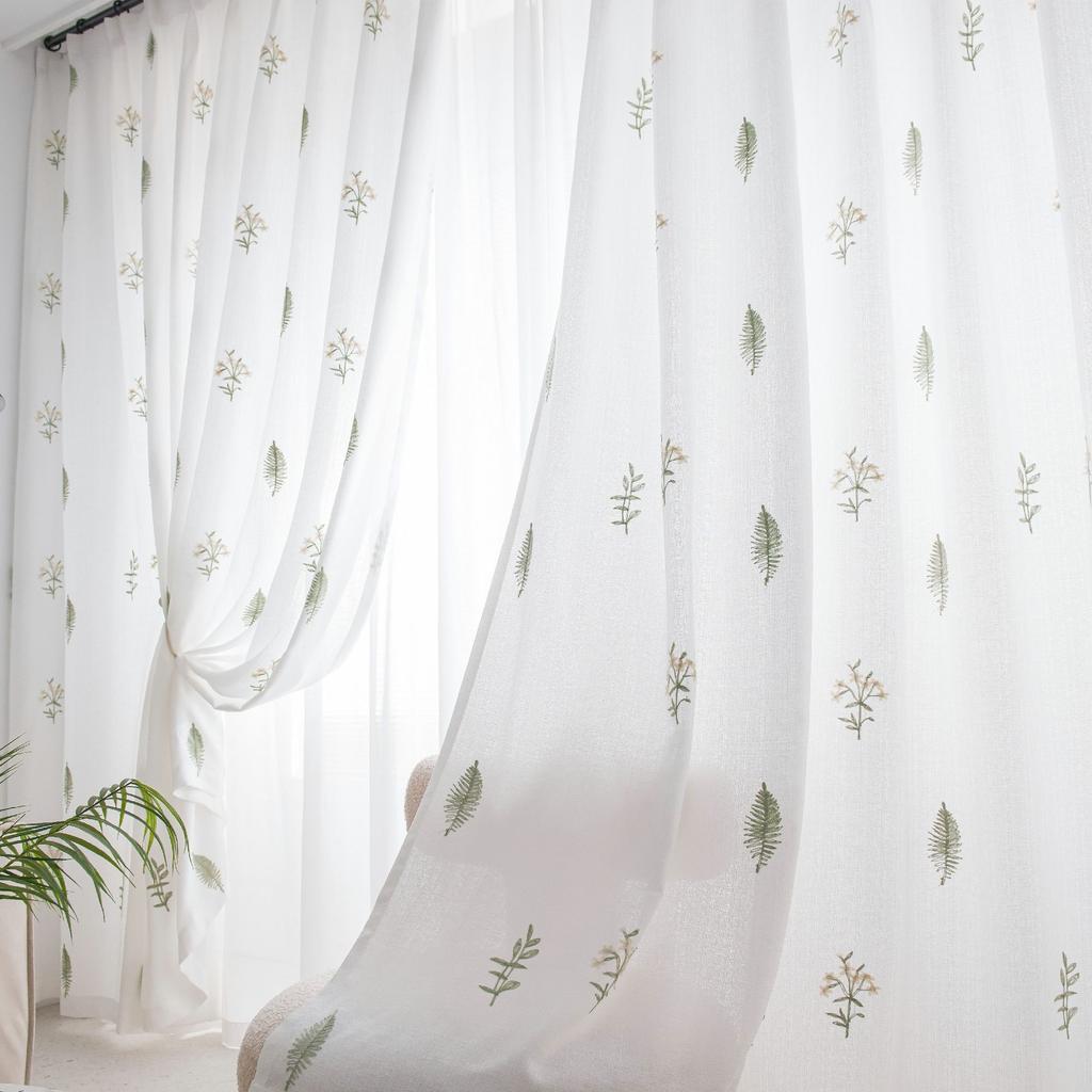 Living Room Window Screen Screen Curtain Translucent Opaque Embroidered White Screen Bay Window Balcony Bedroom Curtain