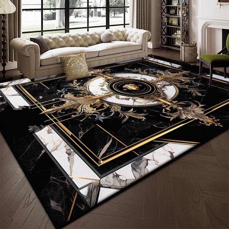 Luxury Black Marble Carpet for Living Room Bedroom Decoration Sofa Large Area Rug Cloakroom Office Fluffy Plush Customizable Mat