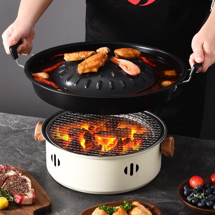 Barbecue Grill Pot Steak Grill Charcoal Pan Multifunctional Aluminum Barbecue Grill Hot Pot for Family Gathering Outdoor Picnics