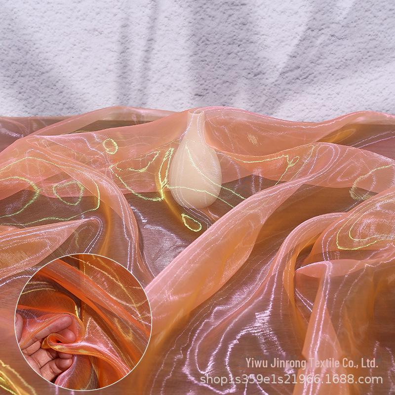 

«Градиентная двухцветная органза с фантазийным жемчугом и стеклянной пряжей для одежды и юбок»