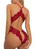 Crotchless Lace Bodysuit – Erotic Lingerie Set with Deep V Open Bra, Adjustable Straps for Women & Couples, Boudoir Outfit