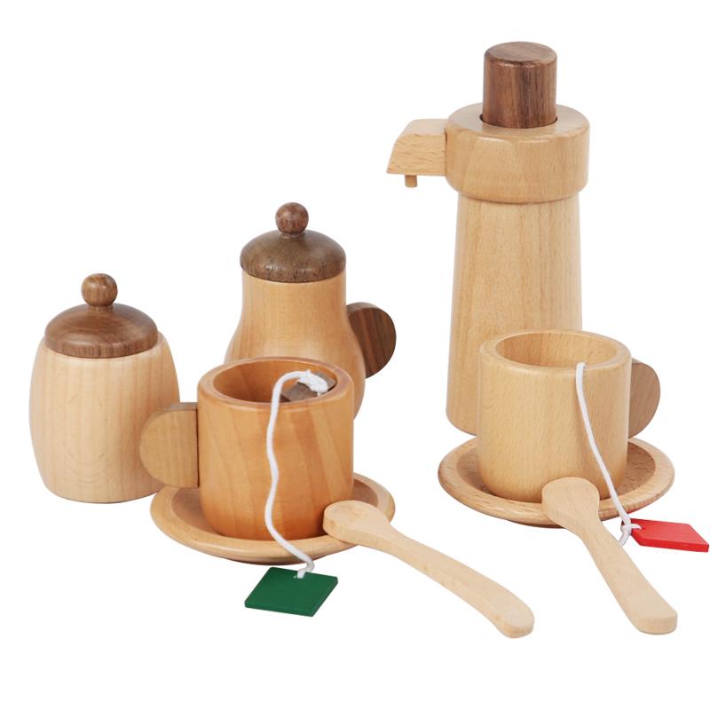 Wooden Children Montessori Toy Teapot Teacup Simulation Kitchen Utensil Kid Education Pretend Play Toy girls gift birthday