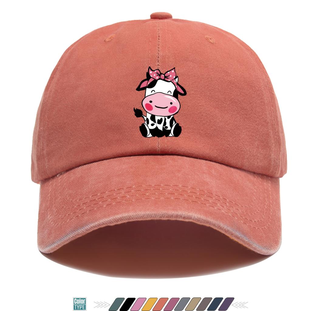 Pc Pink Cow Print Baseball Cap Printed Hat Distressed Vintage HipHop Style Hat Adjustable Size Comfortable Lightweight a