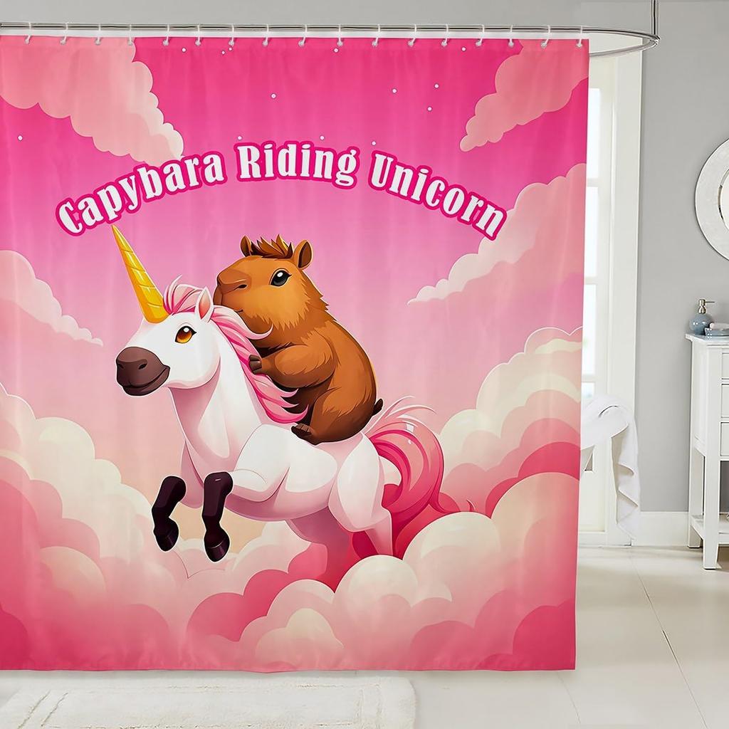 Lovely Capybara Fabric Shower Curtain, Cute Pet Rodents Shower Curtains for Bathroom Murine Animal Capybara Print Animals Lovers